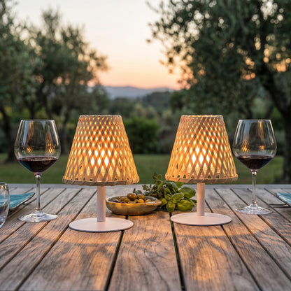 Lot de 2 lampes de table sans fil bambou LED blanc chaud/blanc dimmable 2X IBIZA H26cm