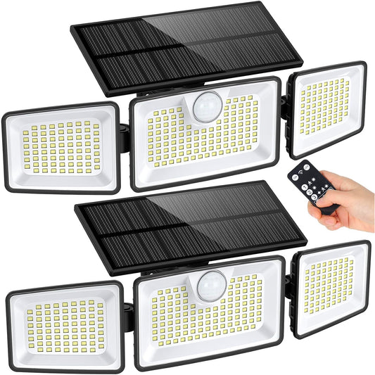 Lot de 2 Spots Solaires à 3 Têtes Noires GLEAMAX - Éclairage LED Blanc Puissant, Orientables avec Détecteur de Mouvement et Télécommande, Idéaux pour Jardin, Terrasse et Extérieur