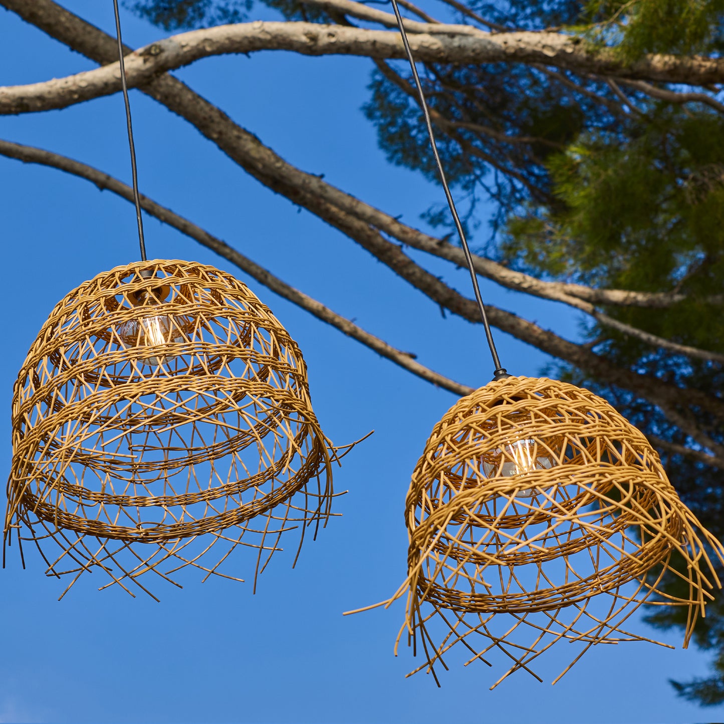 Lot de 2 abat jour en polyrotin style bohème 2x HAWAII LONG H35 et H45cm