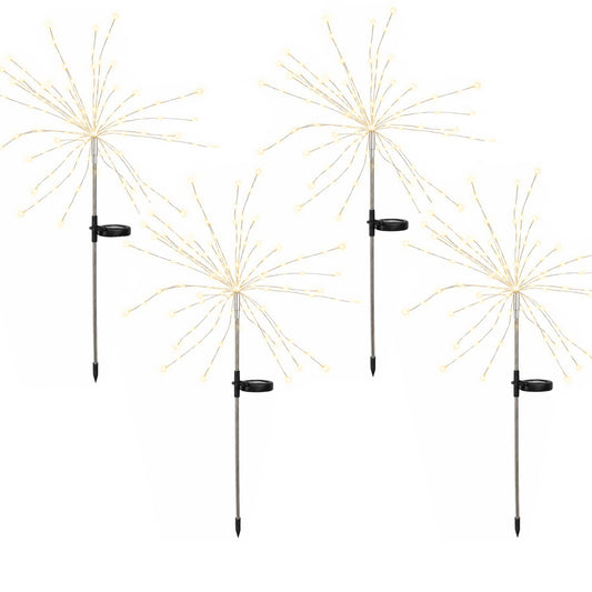 Lot de 4 balises solaires à piquer effet feu d'artifice micro LED blanc chaud 4x FIREWORKS SPIKE H97cm