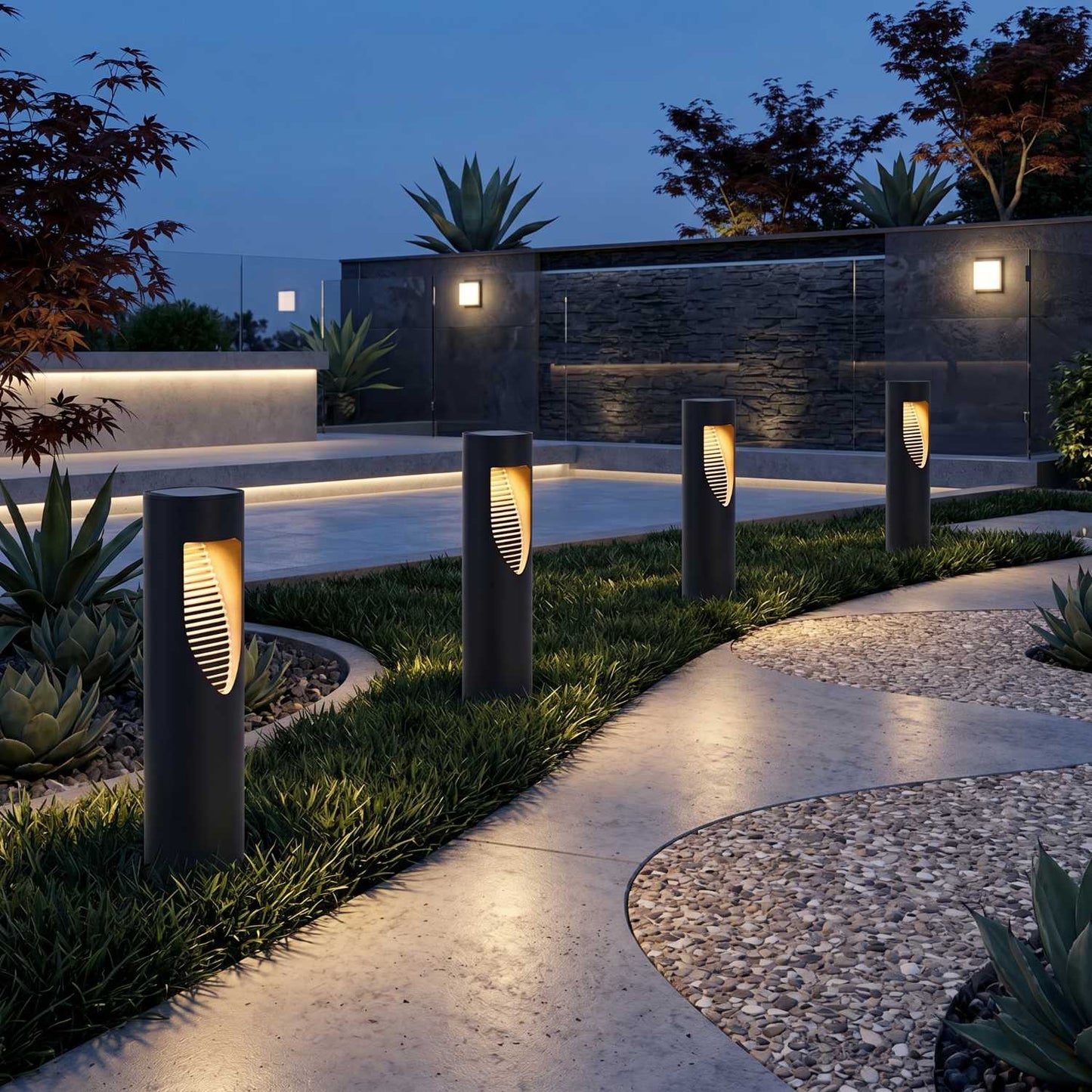 Lot de 4 balises solaires à piquer 4X GRILLY LED blanc chaud H34cm
