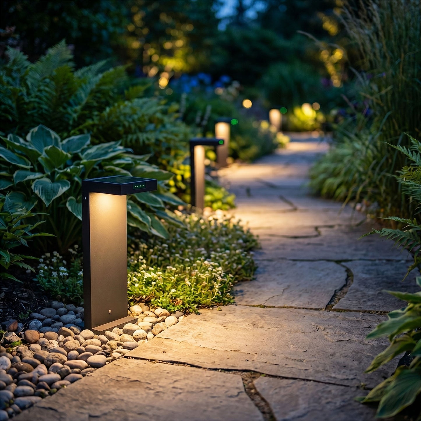 Borne solaire noire en aluminium LED puissant blanc chaud ALA MINI H40cm