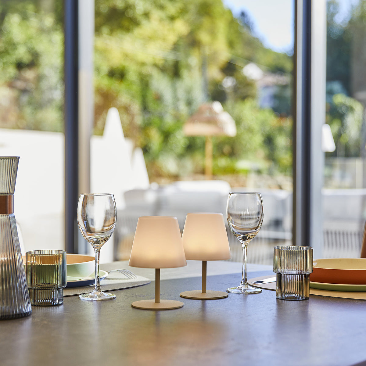 Lot de 4 minis lampes de table LED crème sans fil blanc dimmable 2X TWINS CREAM H16cm