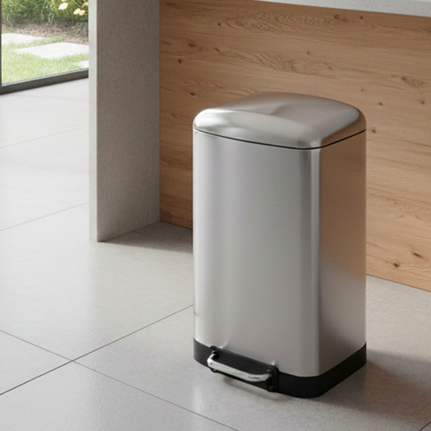 Poubelle de cuisine à pédale 40L Design GREENWICH en acier Inox avec seau couvercle bombé