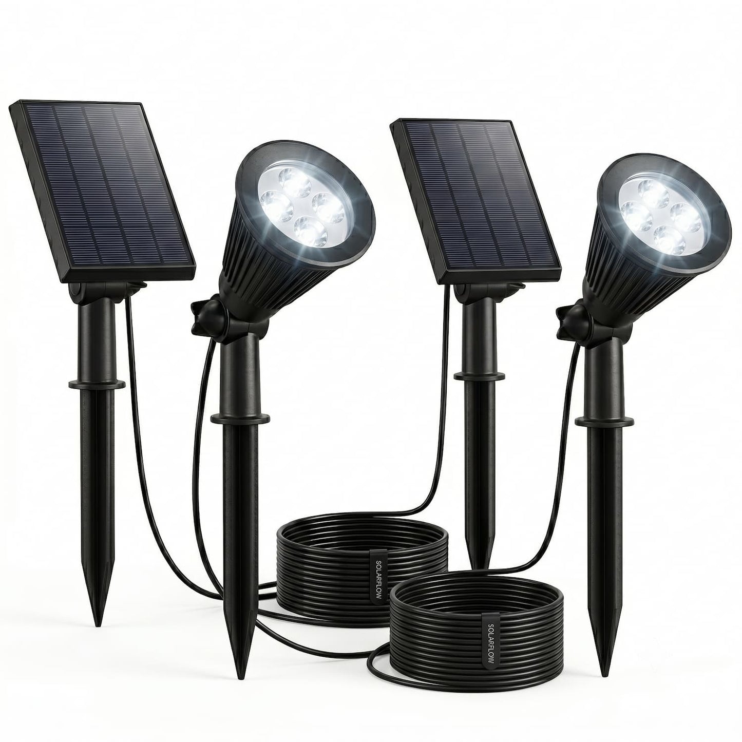 Lot de 2 spots solaires projecteurs 2en1 à piquer ou à fixer éclairage puissant dimmable LED blanc SPIKY AWAY H38cm