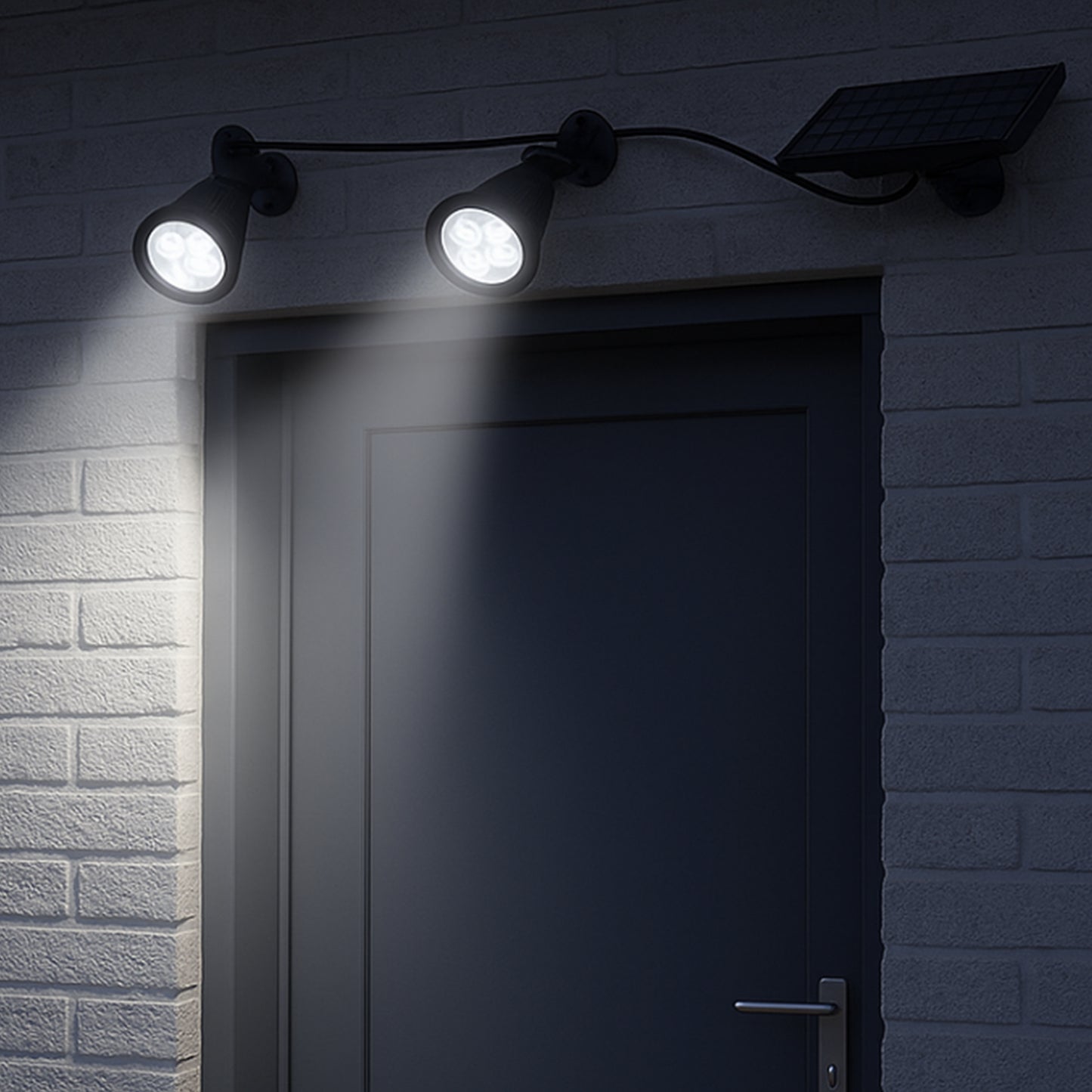 Doppelter Solarstrahler verbunden mit ferngesteuertem 2-in-1-Solarpanel zum Stechen oder Befestigen einer leistungsstarken dimmbaren weißen LED-Beleuchtung FAMILY SPIKY H34cm