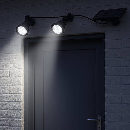 Doppelter Solarstrahler verbunden mit ferngesteuertem 2-in-1-Solarpanel zum Stechen oder Befestigen einer leistungsstarken dimmbaren weißen LED-Beleuchtung FAMILY SPIKY H34cm