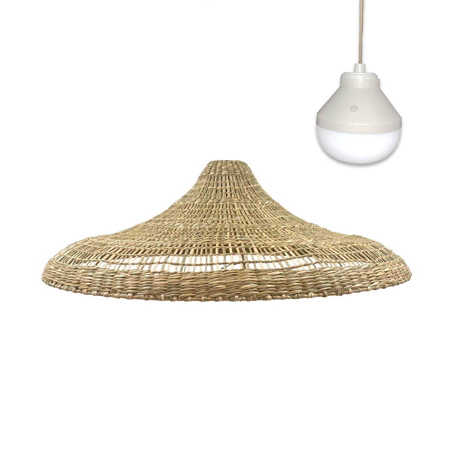 Suspension FREYA LARGE NOMAD en herbe marine naturelle style bohème avec ampoule LED nomade