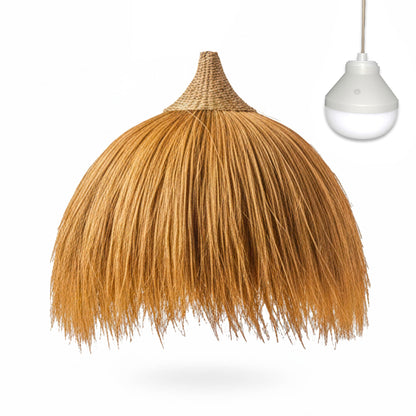 Suspension  XXL BIG MASAI NOMAD en herbe de rayung style bohème avec ampoule LED blanc/RGB nomade