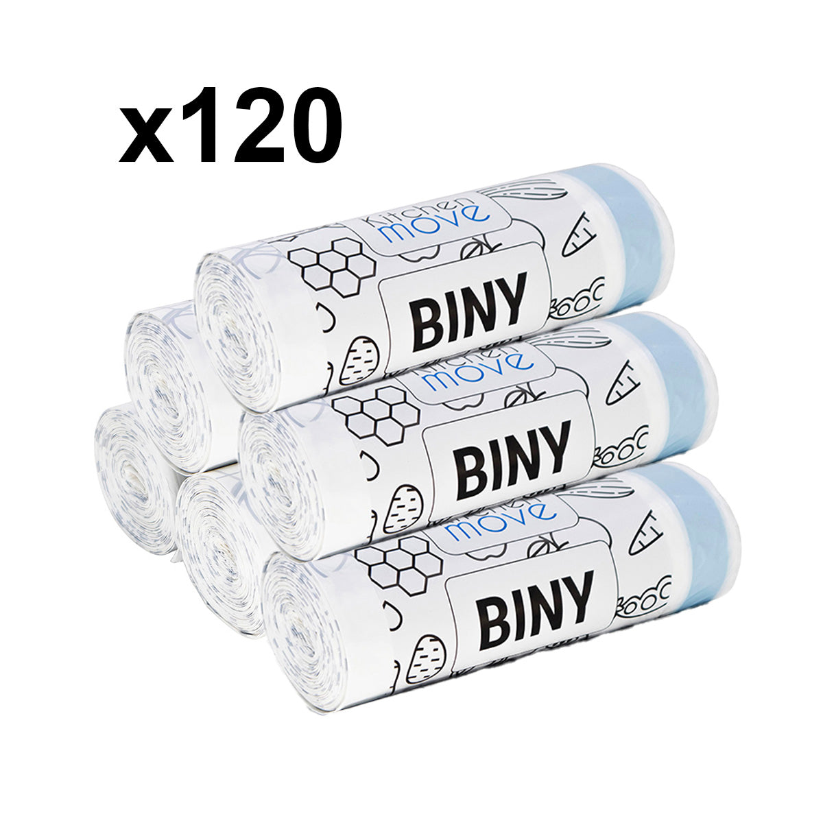 Set of 60 white bin bags 50L 60 x H75 CM BINY Ultra resistant 23 microns with drawstring