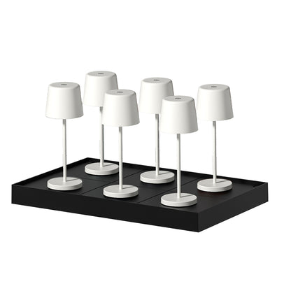 Lot de 6 mini lampes de table touch sans fil en aluminium LED KELLY MINI WHITE blanc dimmable H22cm avec plateau de chargement