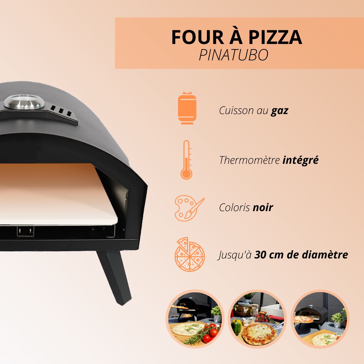 Four à Pizza extérieur à gaz PINATUBO en acier inoxydable avec pelle et pierre à pizza