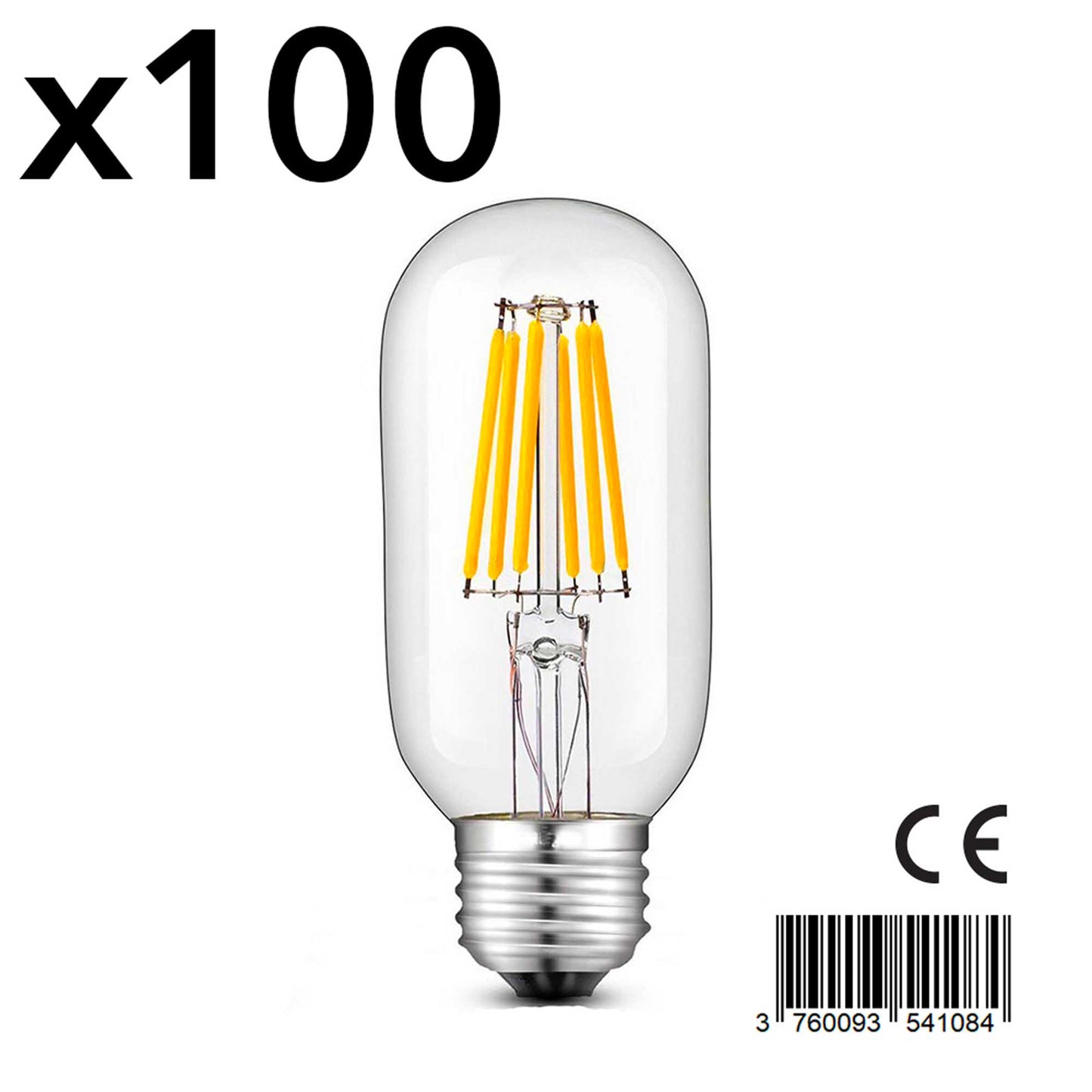 Lot de 100 Ampoule filament LED E27 blanc chaud SEDNA E27 T45 6W H12cm