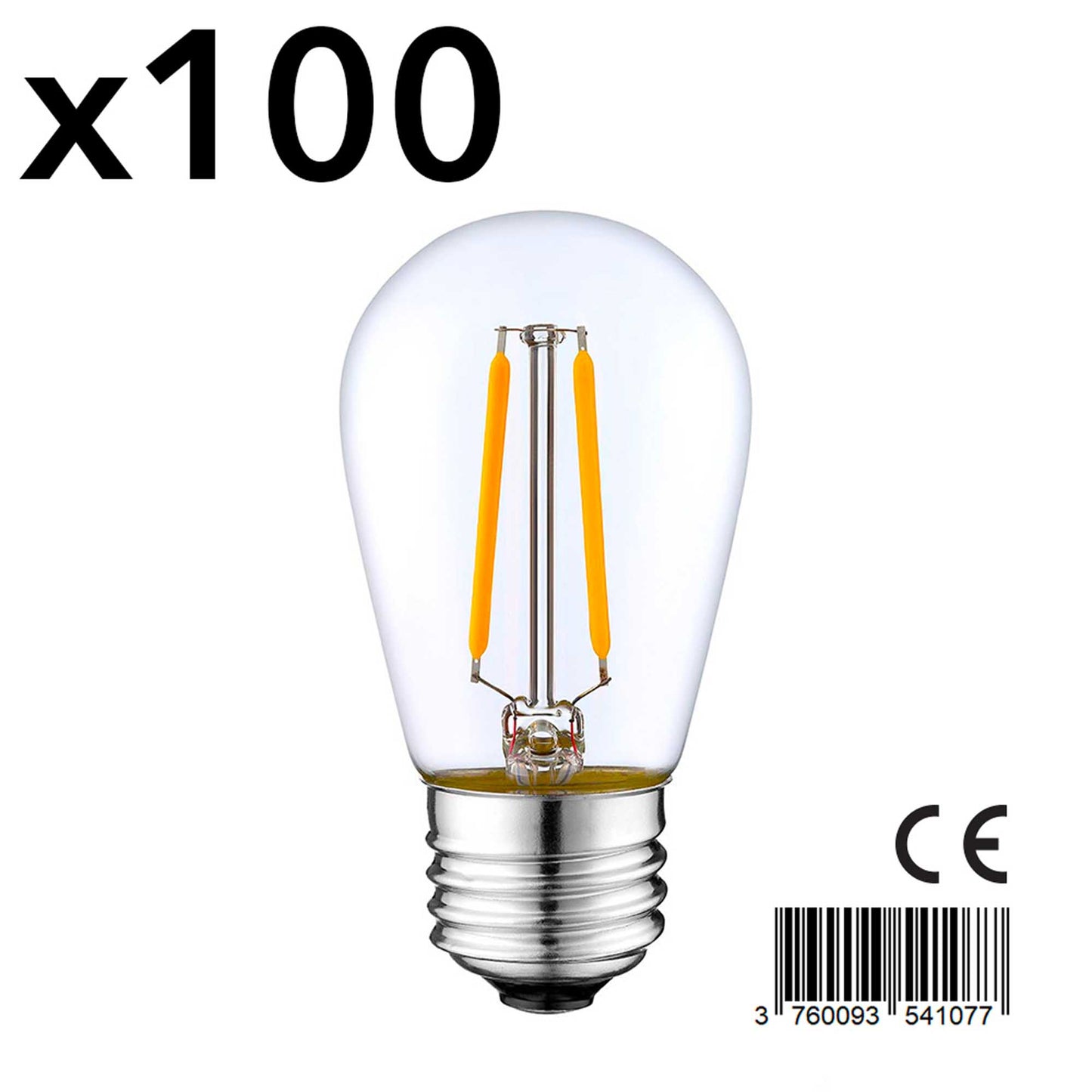 Lot de 100 Ampoule filament LED E27 blanc chaud XENA E27 S45 2W H10cm