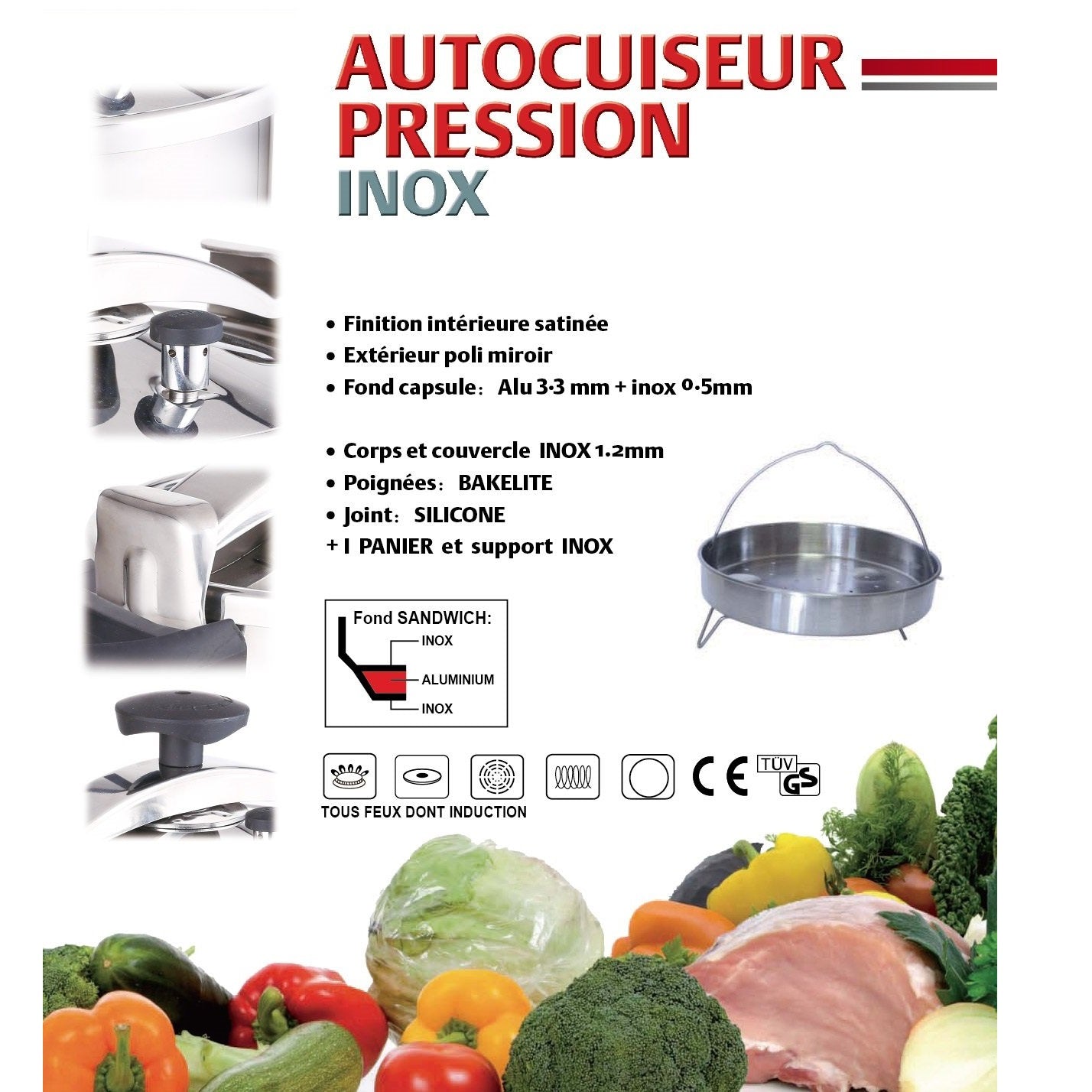 Autocuiseur cocotte minute à étrier Ø22cm 6L CLASSIQUE en acier Inox avec panier cuisson - REDDECO.com