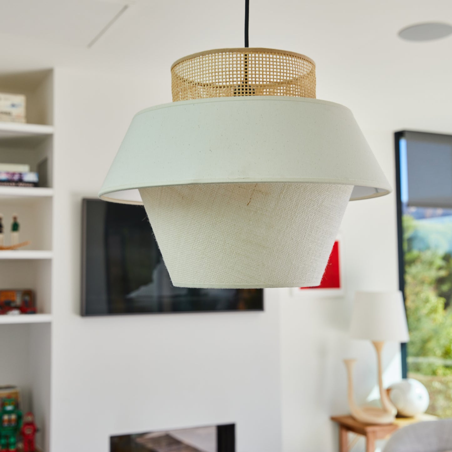 CAROLINA indoor lampshade in cotton and jute cane with metal strapping for E27 electric mount
