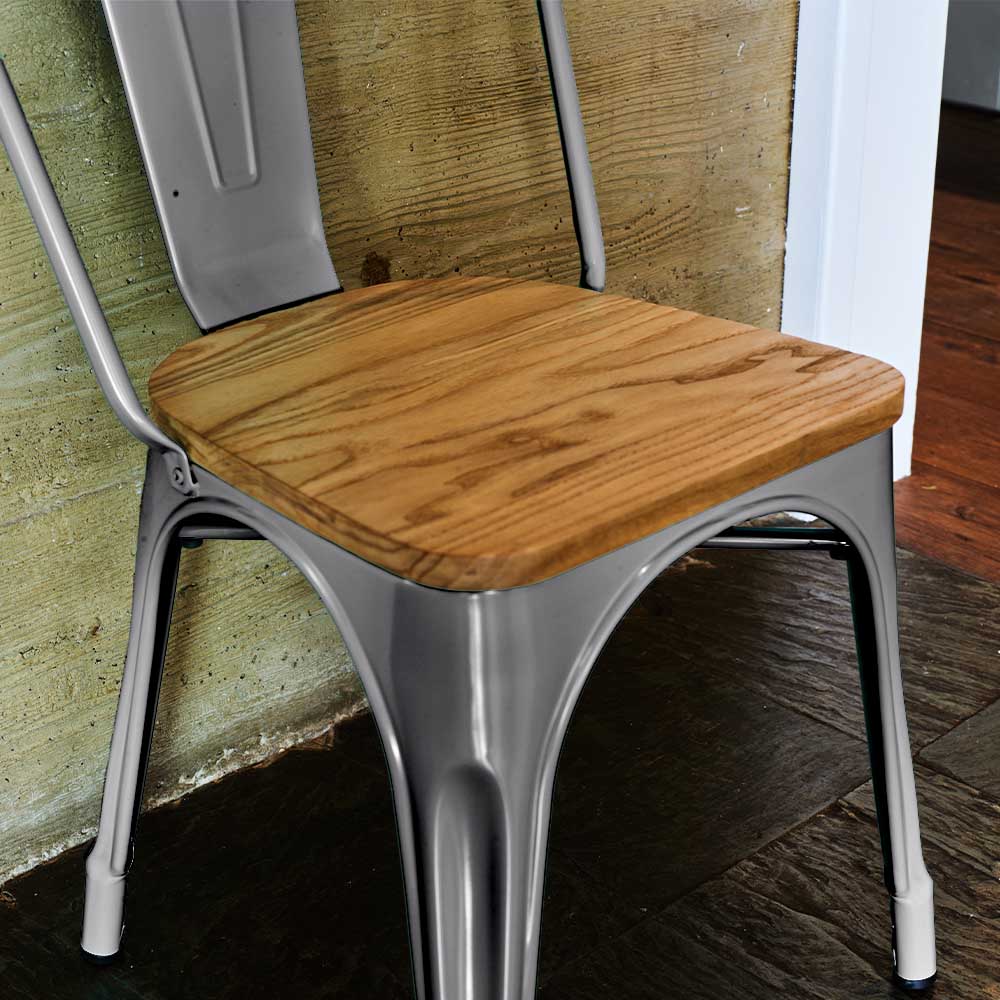 Lot de 4 chaises GASTON en métal gris style industriel avec assise en bois massif clair