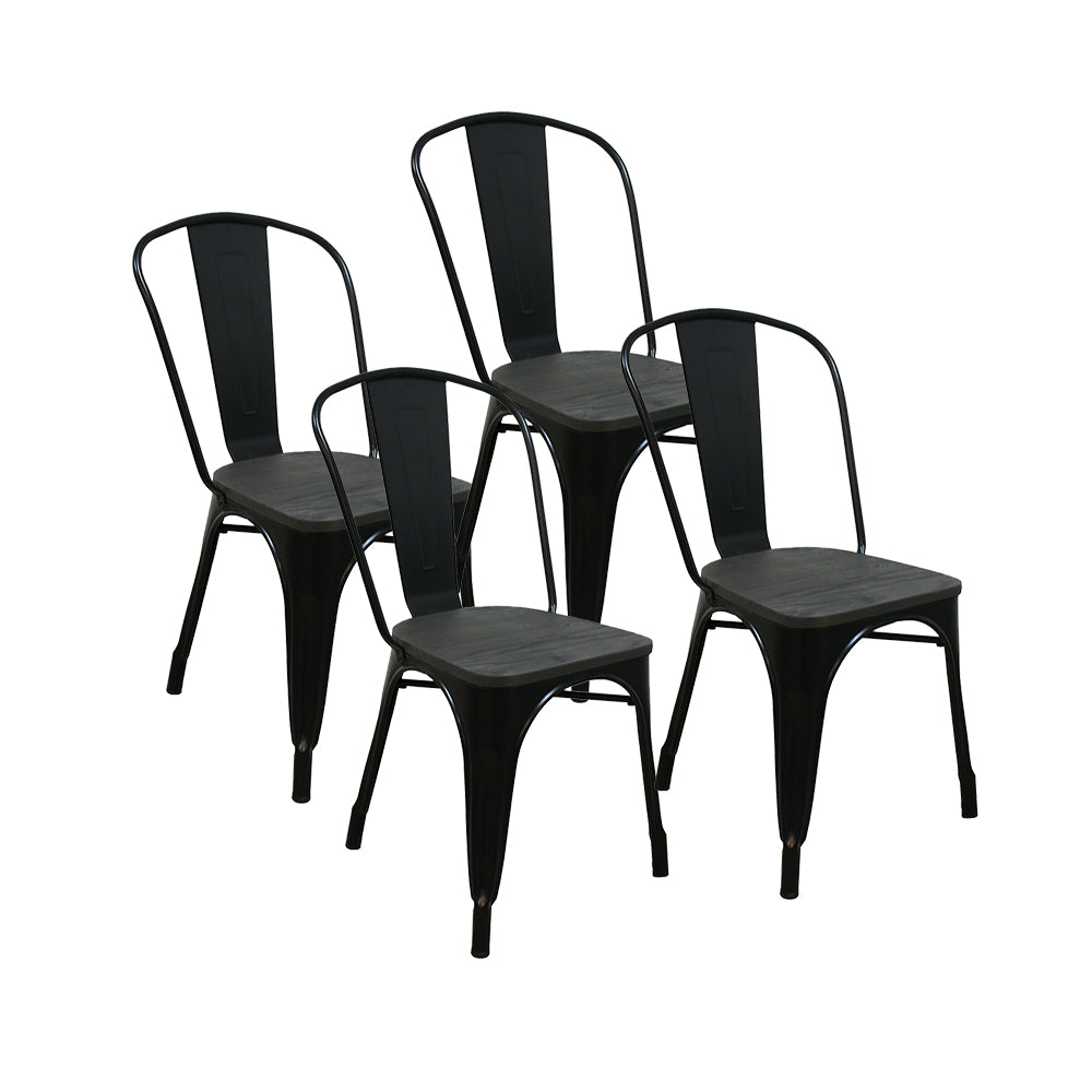 Lot de 4 chaises GASTON en métal noir style industriel avec assise en bois massif foncé - REDDECO.com