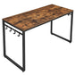 Bureau GORDON table poste de travail avec 8 crochets 140 x 60 x 75 cm pour bureau salon chambre assemblage simple métal style industriel marron rustique et noir