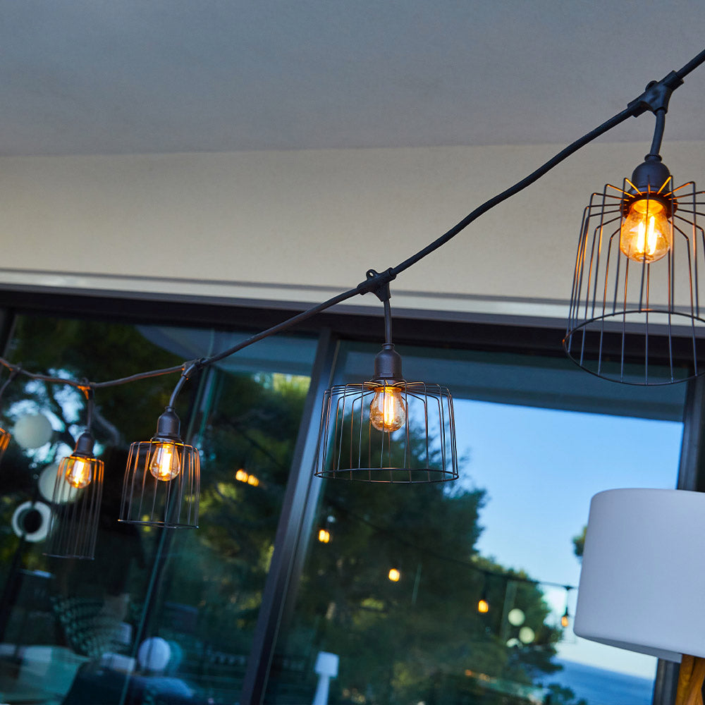 Guirlande lumineuse extérieur avec abat-jour en métal 10 ampoules à filament douille E27 LED blanc chaud NEMA LIGHT 6m