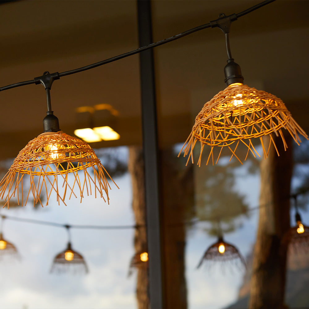 Guirlande lumineuse extérieur abat-jour exotique paille 10 ampoules douille E27 LED blanc chaud HAWAII LIGHT 6m