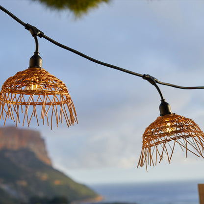 Außen anschließbare Lichterkette mit Polyrattan-Lampenschirm im Bohemian-Stil 10 Glühlampen E27-Fassung warmweiß LED HAWAII-LICHT ANSCHLIESSBAR 6m