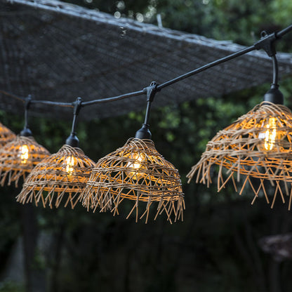 Außen anschließbare Lichterkette mit Polyrattan-Lampenschirm im Bohemian-Stil 10 Glühlampen E27-Fassung warmweiß LED HAWAII-LICHT ANSCHLIESSBAR 6m