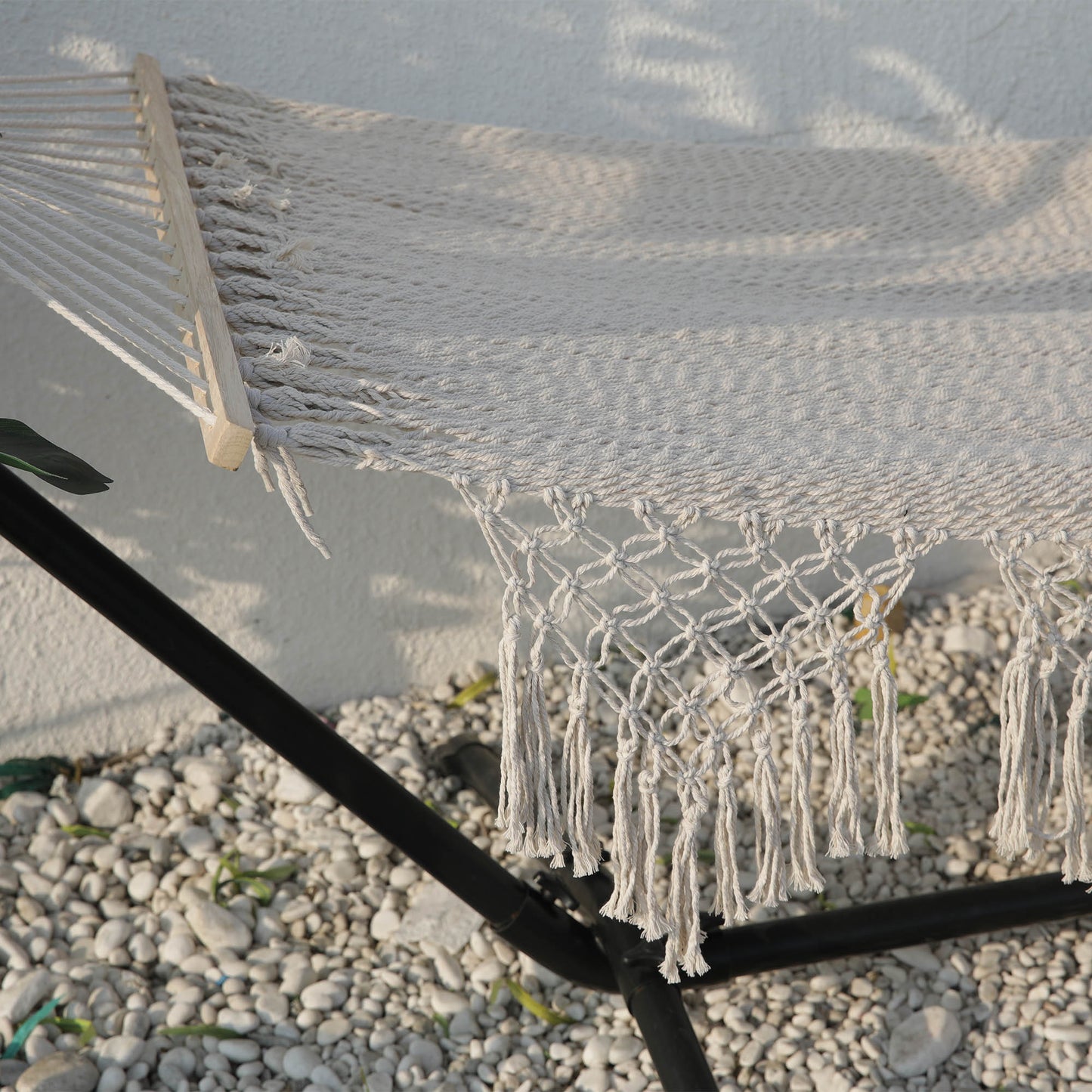 Bohemian style hand-woven hammock PORQUEROLLES 100x200cm ecru
