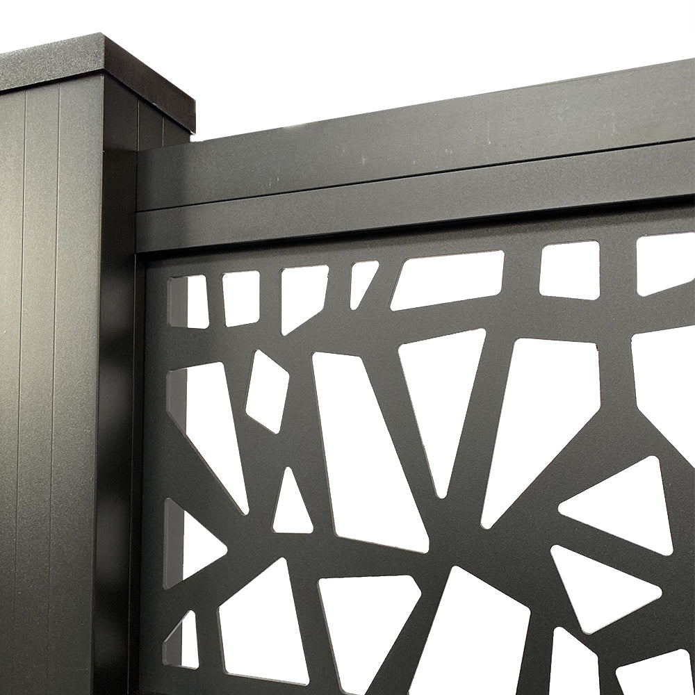 Lot de 4 lames décoratives horizontales en aluminium ajouré PRISM pour clôture composite + cadre