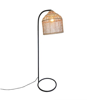 Lampadaire d'extérieur sur secteur SELMA en métal avec abat-jour en polyrotin H150 cm culot E27