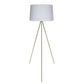 Dreibein-Stehlampe ELLIA GOLD Lampenschirm aus weißem Stoff und Metallfuß mit Messing-Finish mit E27-Fassung H140 cm