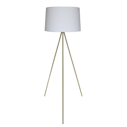 Tripod floor lamp ELLIA GOLD white fabric lampshade and brass finish metal foot with E27 socket H140 cm