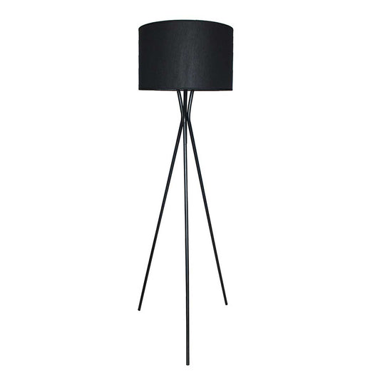 Dreibein-Stehlampe NOELIE BLACK Lampenschirm aus schwarzem Stoff und Metallfuß mit E27-Fassung H150 cm
