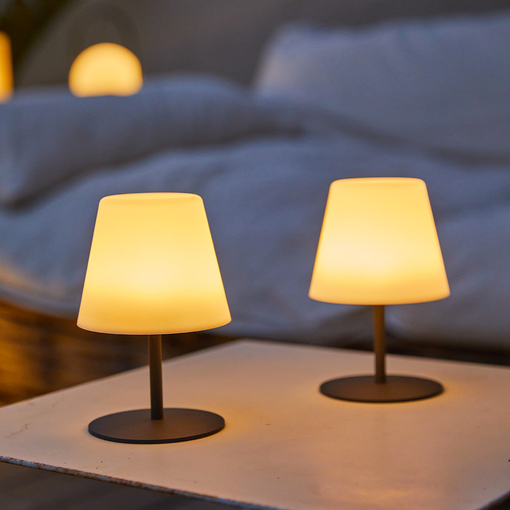 Pack de 2 Lampes de table sans fil pied en acier gris LED blanc chaud/blanc dimmable TWINS H16cm