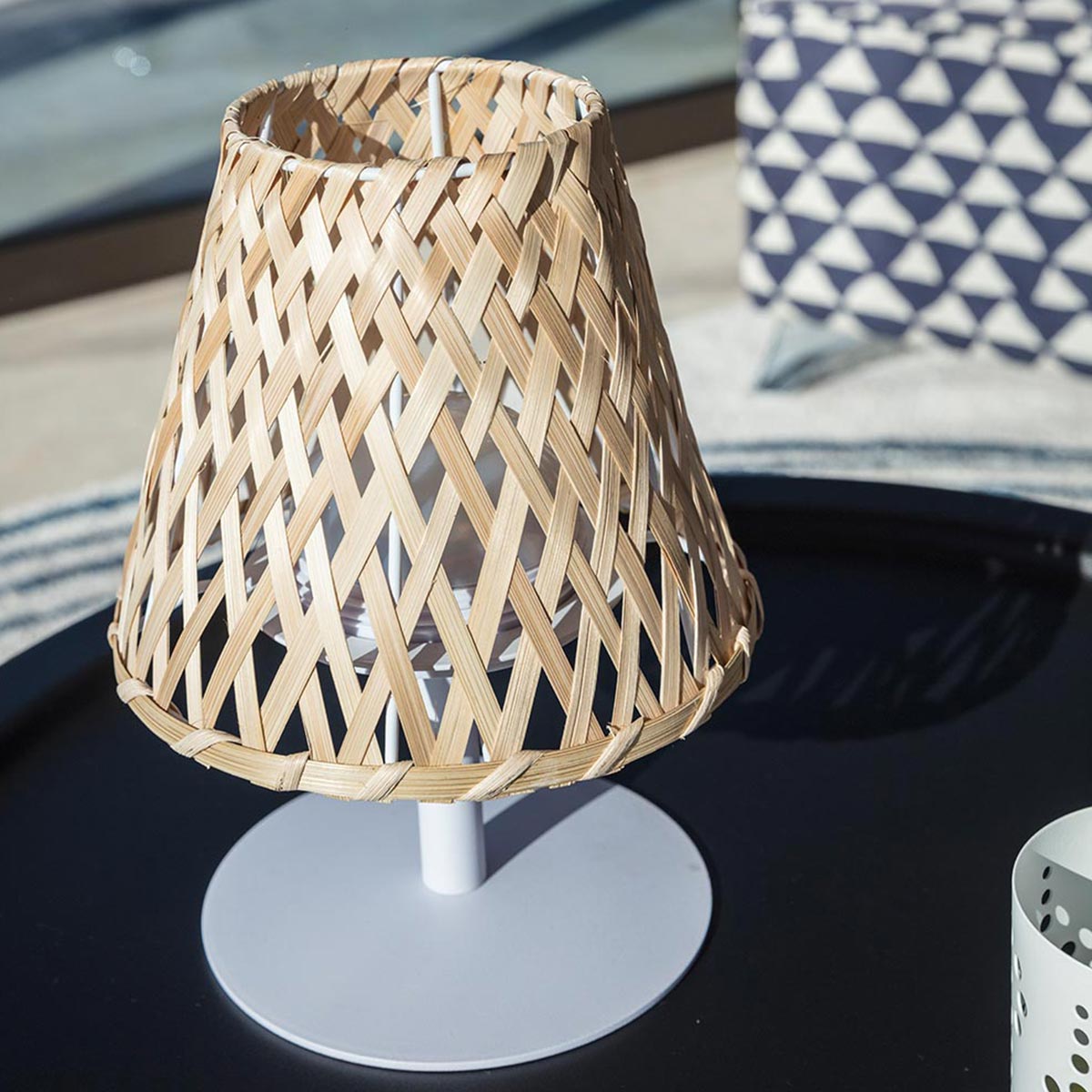Lampe de table sans fil bambou naturel LED blanc chaud/blanc dimmable IBIZA H26cm - REDDECO.com