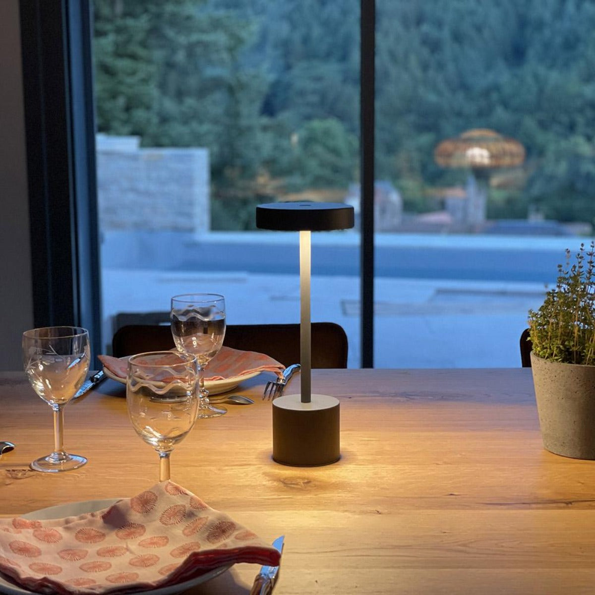 Lampe de table sans fil touch en aluminium gris foncé LED ROBY H30cm