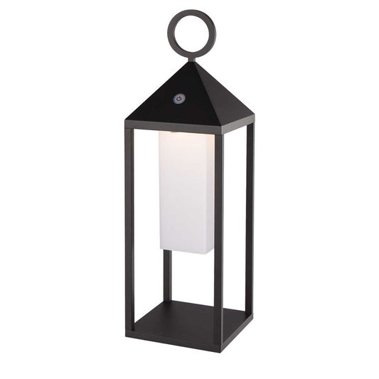 Lanterne design en aluminium sans fil poignée métal LED blanc chaud SANTORIN BLACK H47cm