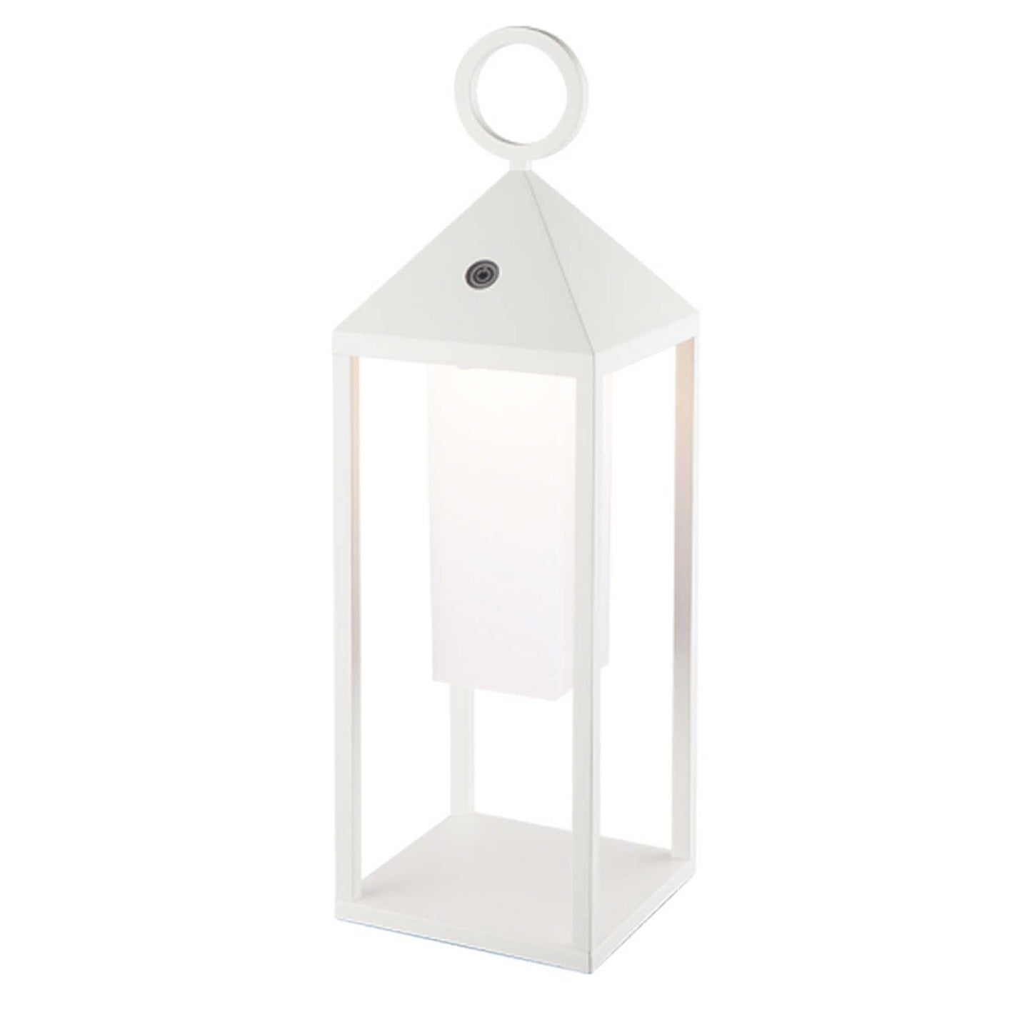 Lanterne design en aluminium sans fil poignée métal LED blanc chaud SANTORIN WHITE H47cm