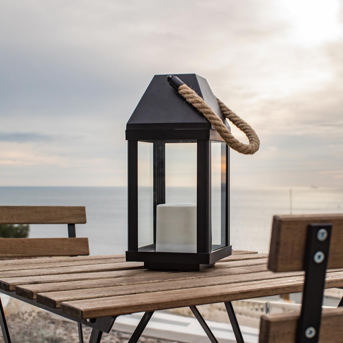Lanterne photophore solaire décorative poignée en corde effet