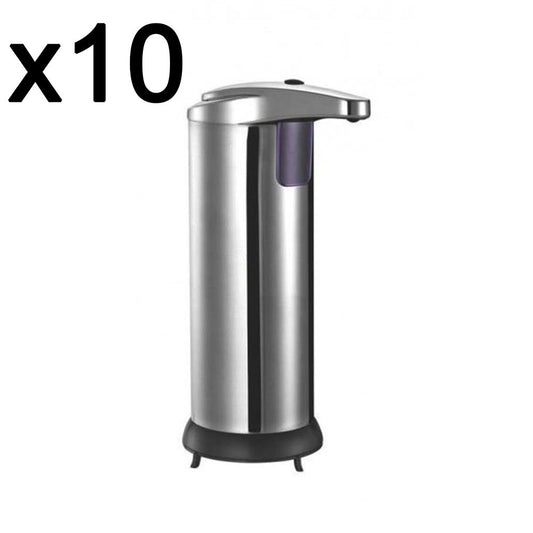 Lot de 10 Distributeur automatique de savon liquide désinfectant avec capteur intelligent de mouvement 300ml CLEANY sans contact pour cuisine, salle de bain, hôtel, restaurant en acier - REDDECO.com