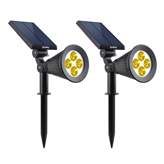 Lot de 2 spots solaires projecteurs 2 en 1 à piquer ou à fixer dimmable LED blanc chaud SPIKY WARM H42cm - REDDECO.com