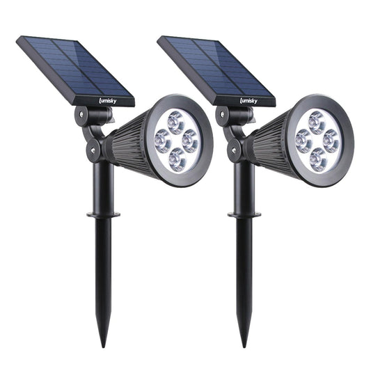Lot de 2 spots solaires projecteurs 2en1 à piquer ou à fixer éclairage puissant dimmable LED blanc SPIKY H42cm - REDDECO.com