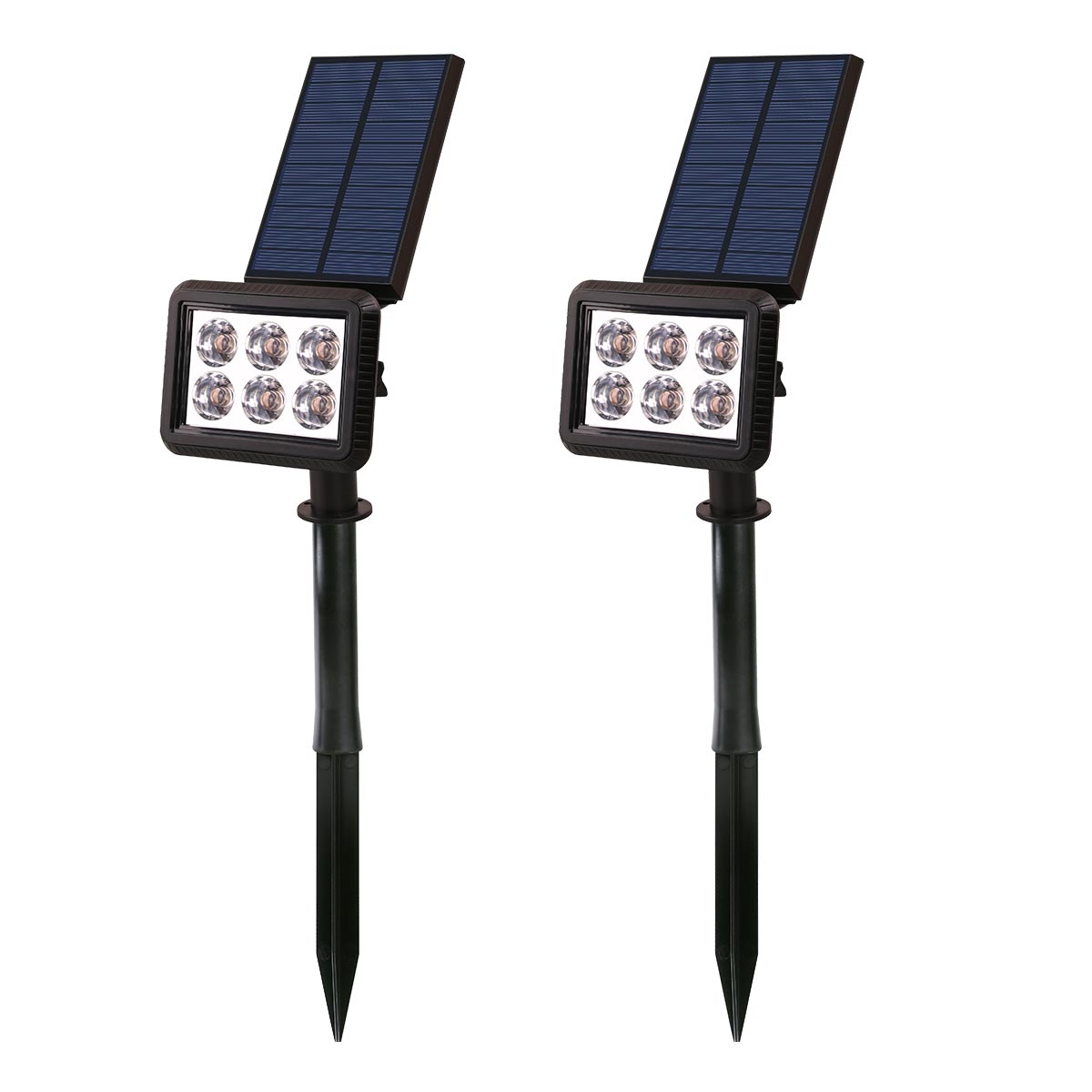 Lot de 2 spots solaires projecteur 2 en 1 à piquer ou à fixer rectangulaires éclairage puissant dimmable LED blanc SQUARY H42cm - REDDECO.com