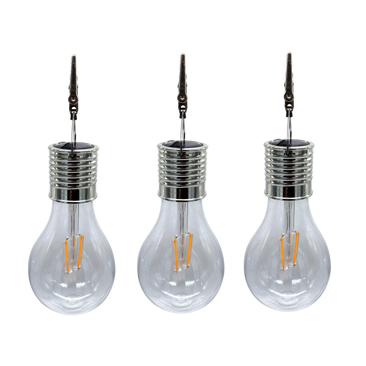 Lot de 3 ampoules filaments solaires à suspendre avec pince LED blanc chaud FILAMENT EDISUN H17cm - REDDECO.com