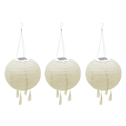 Lot de 3 lampion solaire lanterne chinoise beige crème mariage festif LED blanc chaud HIMALAYA ∅30cm