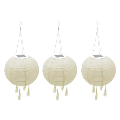 3er Set Lampion Solarlaterne beige creme festlich Hochzeit LED warmweiß HIMALAYA ∅30cm