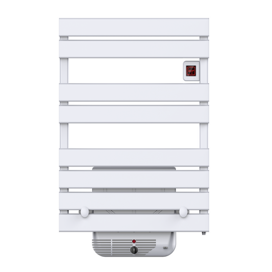 Radiateur sèche-serviettes électrique soufflant à inertie écran LCD 500W + TURBO 800W CAMERON Norme NF - REDDECO.com
