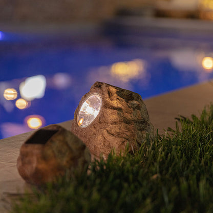 Set of 3 solar garden rocks to be placed with white LED lighting ROCKY BROWN 14 and 9cm