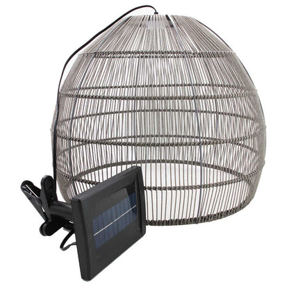 Natürliche Solar-Hängeleuchte aus grauem Rattan warmweiß LED MAIDO H42cm