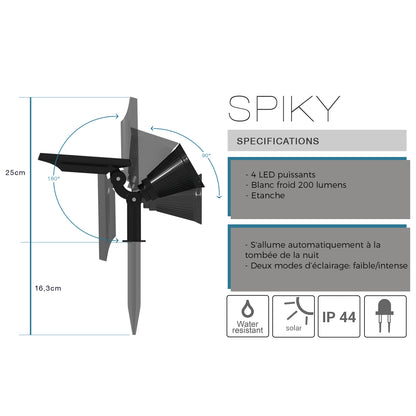 Set mit 2 Solarstrahlern 2in1 zum Stechen oder Fixieren leistungsstarke Beleuchtung dimmbare weiße LED SPIKY H42cm